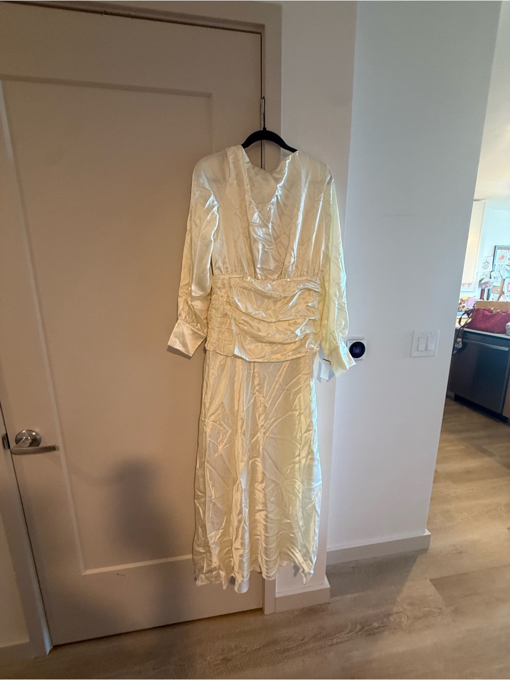 Silky Ivory Long Sleeve Satin Gown - Elegant Women's Dress
